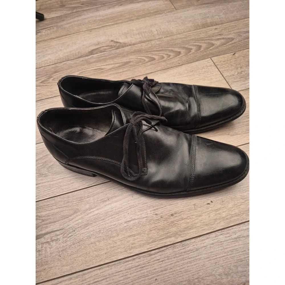 John Varvatos‎ USA Mens Black Leather Cap Toe Derby Dress Shoes Lace Up 11.5 M